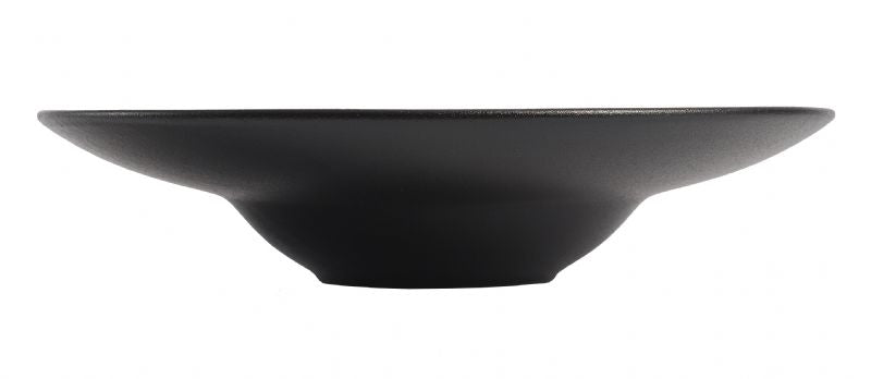 BK0060: 11" Wide Rim Plate 10 oz. Black Chinaware Top View