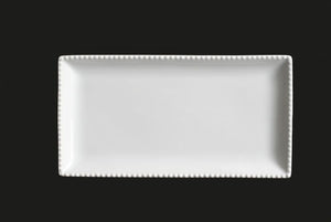 AW0728: 14 x 9.25" Beaded Rectangular Platter White Chinaware Top View