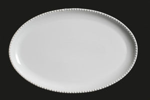 AW0752: 15.25" Oval Beaded Platter White Chinaware Top View