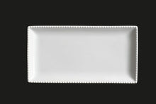 AW0760: 14 x 5.75" Rectangular Beaded Platter White Chinaware Top View