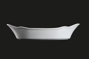 AW1602: 9" Oval Baking Dish 10 oz. White Chinaware Side View