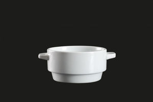 AW1677: Stackable Bowl W / Handle 12 oz. White Chinaware Top View