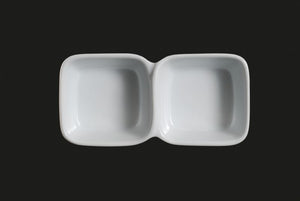 AW1802: 6.25" Appetizer Rectangular 2 Case Dish 2 x 3 oz. White Chinaware Top View
