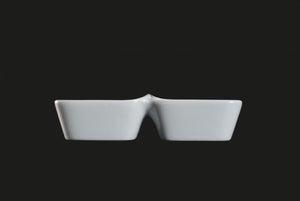AW1802: 6.25" Appetizer Rectangular 2 Case Dish 2 x 3 oz. White Chinaware Side View