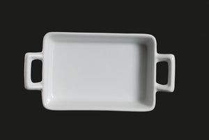 AW9082: 6.25 x 4.25" Rectangular Baking Dish 12 oz. White Chinaware Top View