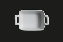 AW9086: 4.75 x 3.75" Rectangular Baking Dish 12 oz. White Chinaware Top View