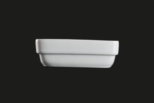 AW9138: 4.5 x 3.25" Stackable Rectangular Dish 6 oz. White Chinaware Side View