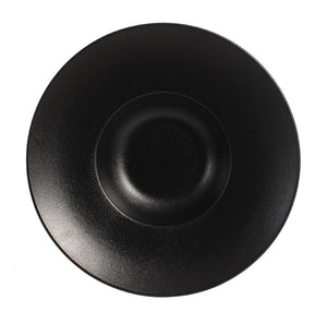 BK0060: 11" Wide Rim Plate 10 oz. Black Chinaware Side View