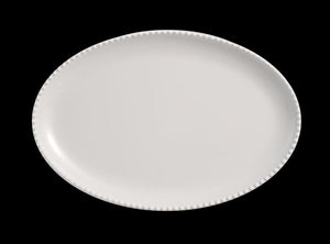 MM0216: 15 x 10.5" Beaded Oval Platter White Melamine Top View
